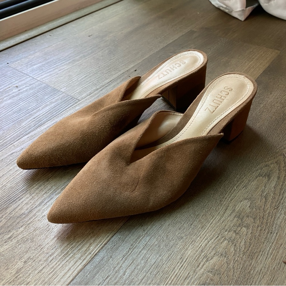 Schutz Brown Suede Mules